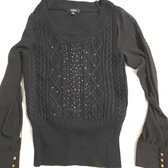 XOXO Sweaters - XOXO Black Sweater with Sheer Sleeves